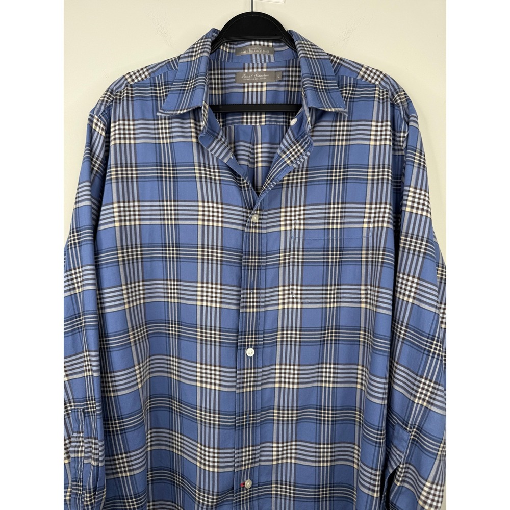 Daniel Cremieux Signature Collection Plaid Shirt Mens L Blue Brown 100% Cotton